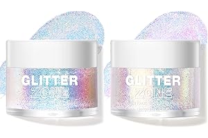 LANGMANNI Holographic Body Glitter Gel for Body, Face, Hair and Lip.Color Changing Glitter Gel Under Light. Vegan & Cruelty Free-1.35 oz (1# Golden Ocean+2# Sparkling Pink)