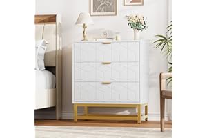 3 Drawer Dresser, Wood Chest Drawers with Storage for Closet, Bedroom, Drawers Dresser Modern Bedside Nightstand with Gold Ha