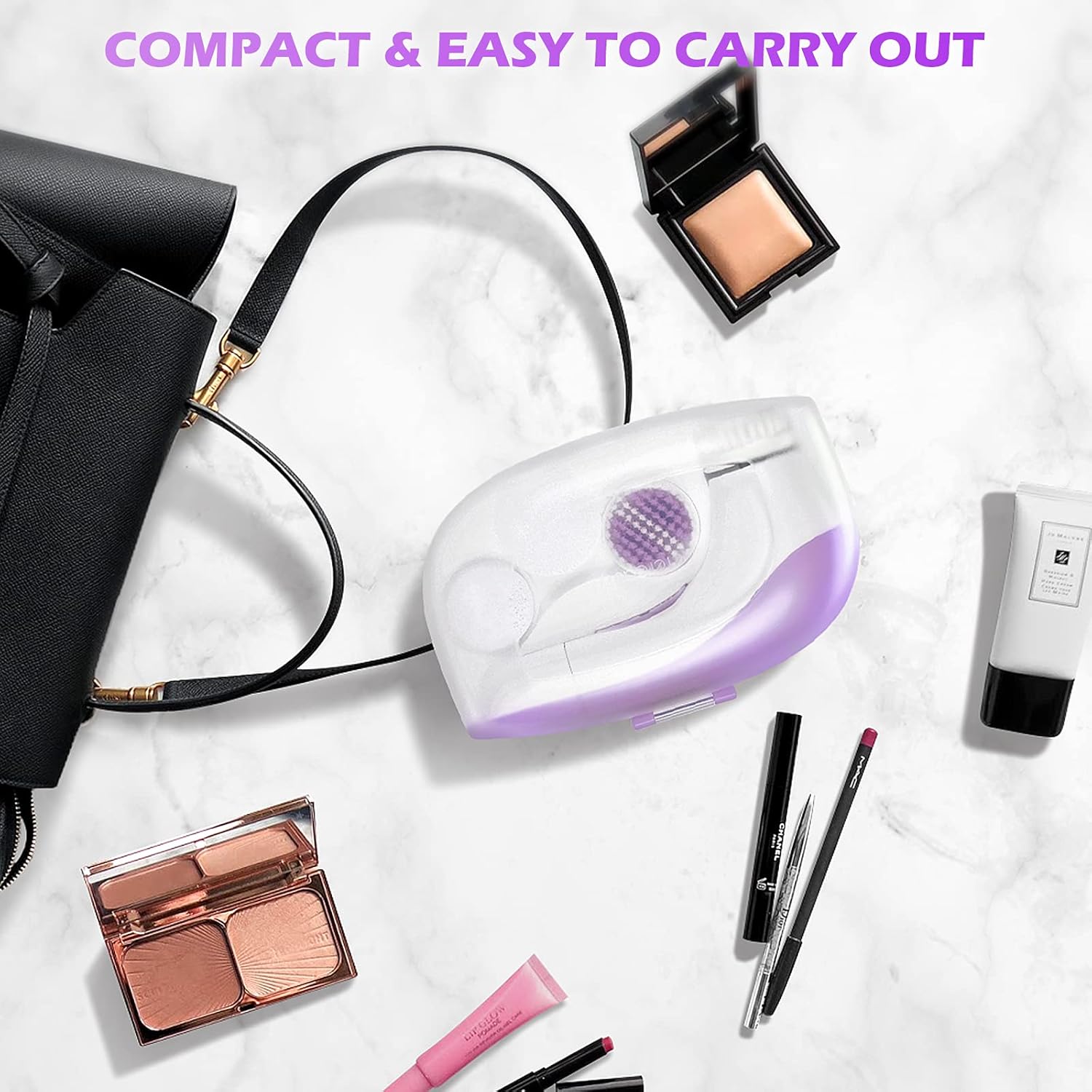 Facial Cleansing Brush,【2021 Upgraded】ETEREAUTY Waterproof Travel Face Brush with 4 Heads & Protective Case, Easy to Carry, Deep Cleansing Gentle Exfoliating for Face and Body, Purple: Beauty