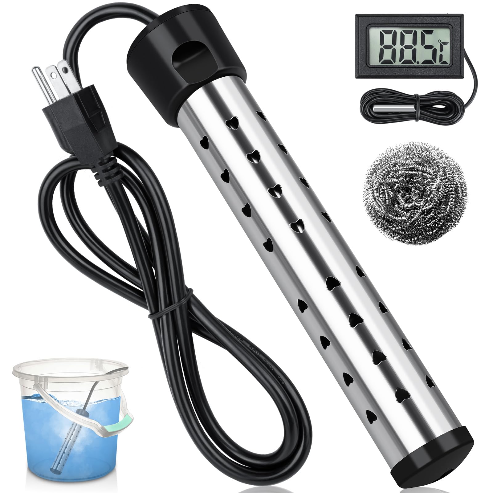 2000W Immersion Water Heater, Portable Water Heater Electric with 304
