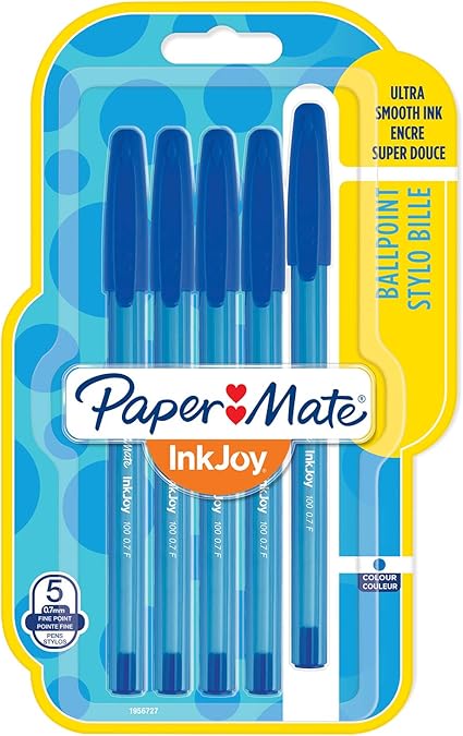 Paper Mate Inkjoy 100st Kugelschreiber Mit Kappe Feine Spitze 0 7 Mm Blau 5 Stuck Amazon De Burobedarf Schreibwaren