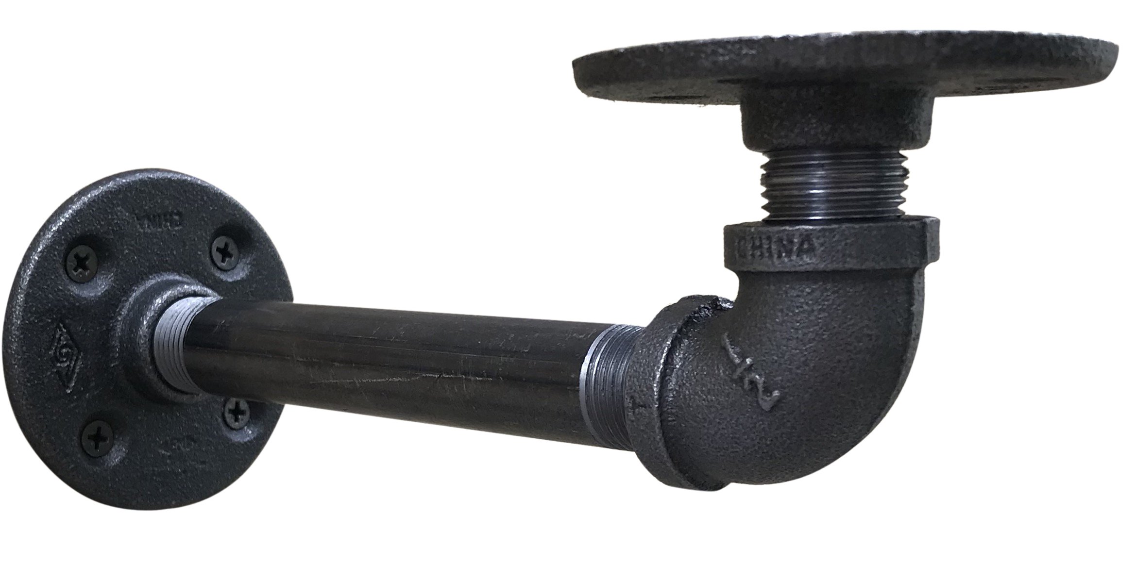 DIY CARTEL Industrial Pipe Wall Mount Floating Shelf Bracket 2 Pack Black Iron Hardware