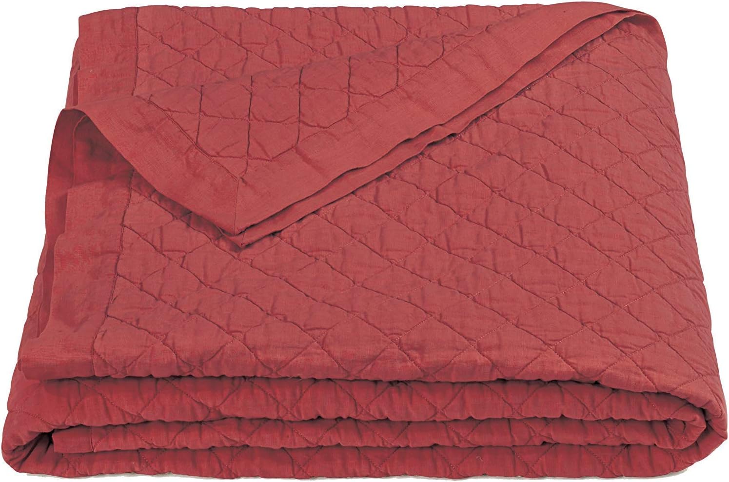 Amazon Com Hiend Accents Linen Cotton Diamond Quilt Full Queen Red Home Kitchen