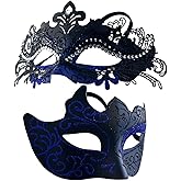 Harseyleam Masquerade Masks Set for Couples, Venetian Roman Face Masks with Shiny Rhinestone Metal for Mardi Gras Party Props