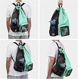 WANDF Swim Bag Mesh Drawstring Backpack Wet Pocket Mint Green view 7