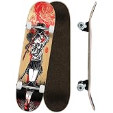 Complete Yocaher Trendy Skateboards w/Skate Board Grip Tape, Pro Aluminum Alloy Truck, ABEC-9 Bearing, 54mm Wheels