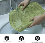 Pauwer Round Placemats and Coasters Set of 6 Green Non Slip Washable 38cm Mats view 3