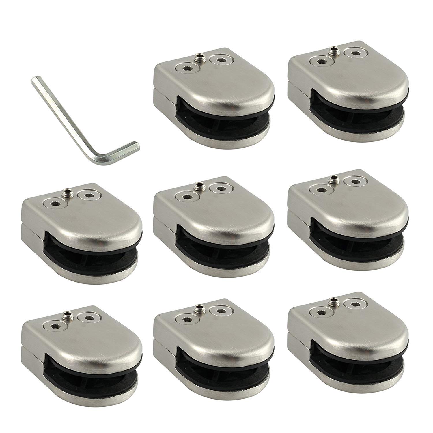Neoteck Glass Clamp 8PCS 6-8mm Stainless Steel 304 Glass Clip Clamp Bracket Flat Back Brushed Finish for Handrail Balustrade Staircase