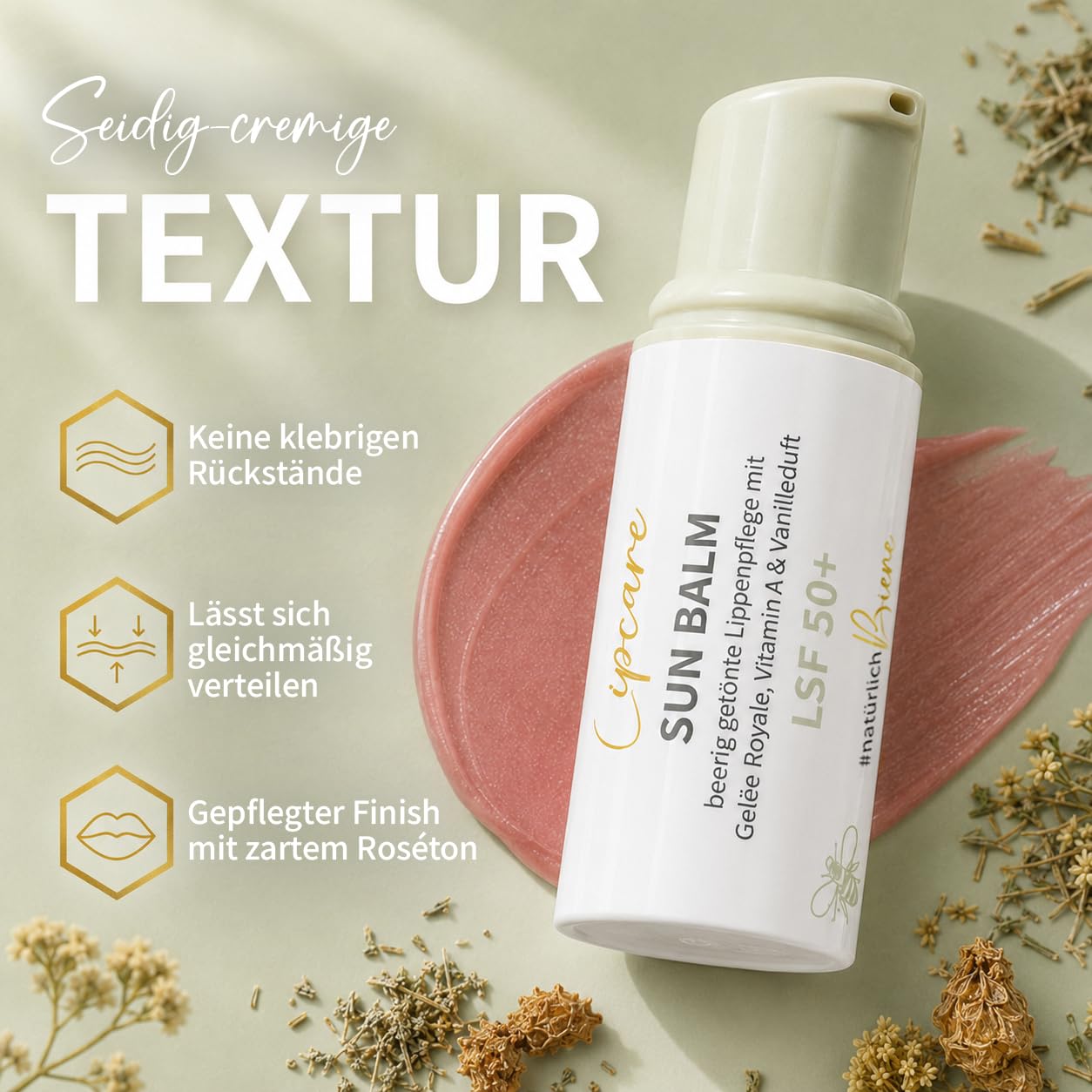 bedrop Sun Balm LSF 50+ | getönte Lippenpflege mit Gelée Royale, Manuka & zartem Vanilleduft - Sonnenschutz mit SPF gegen Sonnenschäden 3