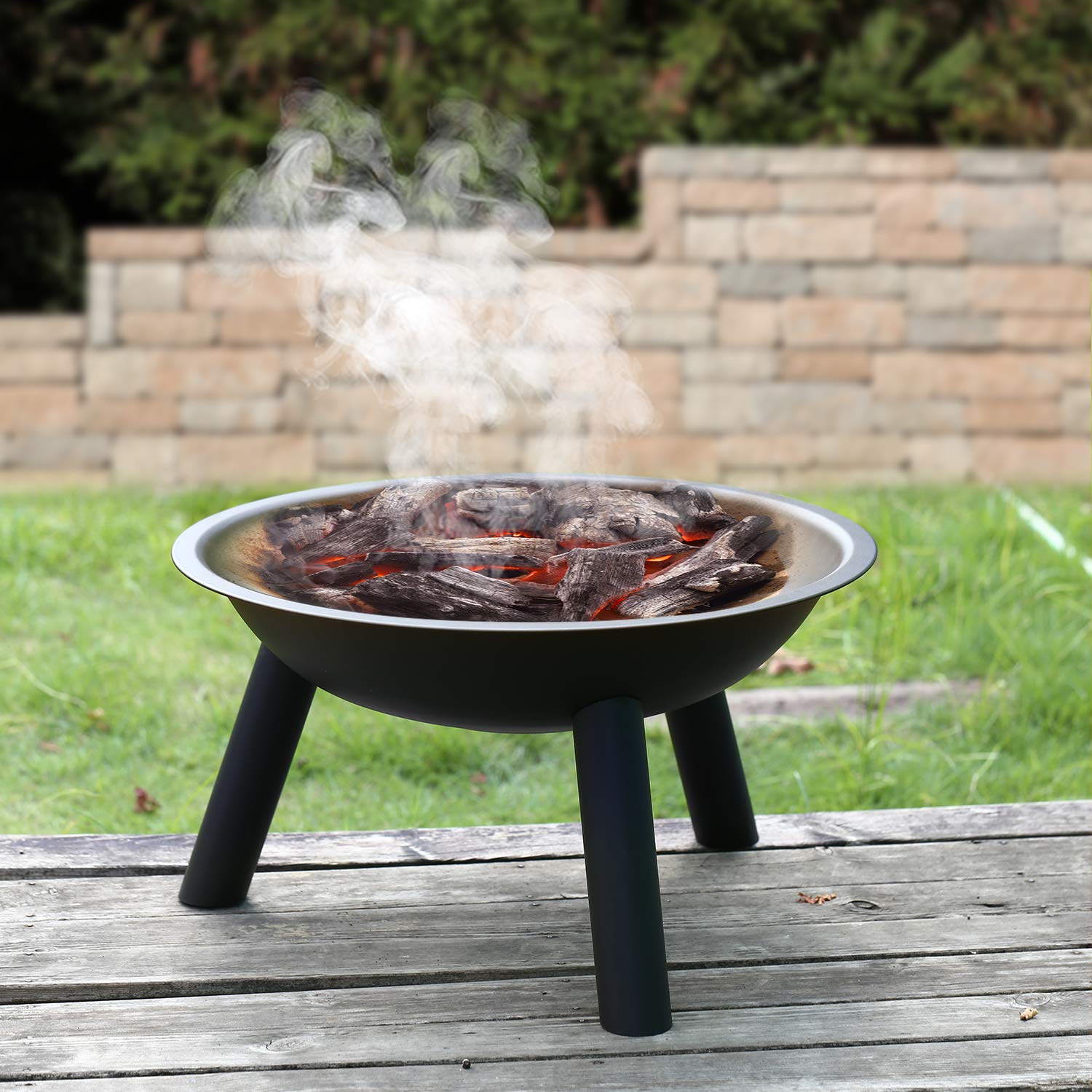 INTEY Large Fire Pit with Black Iron Folding Outdoor Garden Patio