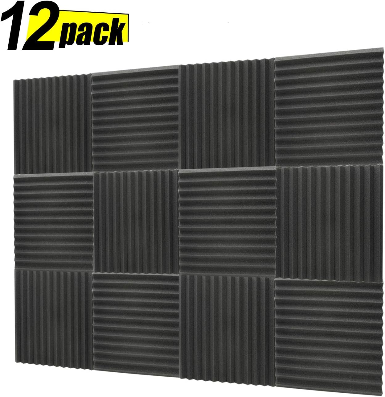 Acoustic Panels, Studio Foam, Sound Proof Panels, Noise Dampening Foam, Studio Music Equipment Acoustical Treatments Foam - 12 Pack - 12''12''1'' Black