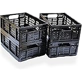 KINGSUSLAY 4-Pack Plastic Storage Crates,20L Foldable Baskets,Collapsible Crates, Storage Baskets and Bins for Toys, Home Storage, Office Products, Gifts(Black)
