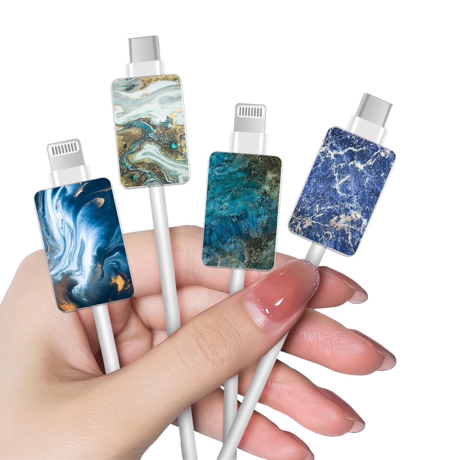 DiyGody Cable Protector for iPhone Type-c, Unique Luxury Marble Pattern 4pcs Soft Phone Cable Protector,Charging Cord Protector,Cable Chomper,Cable Sleeve Cord Saver for Women Girls