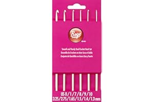 Boye 3396276STSM Steel Crochet Hook Set, US Sizes 0, 1, 7, 8, 9, 10, Silver