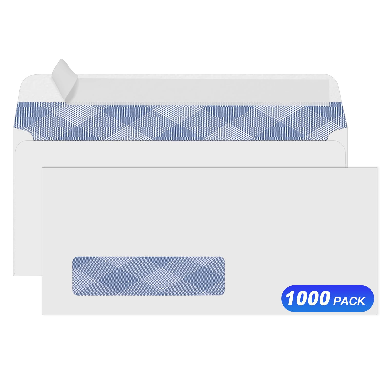 Photo 1 of 1000#10 Single Window Envelopes, PANDRI Self Seal Security Envelopes, Security Tint Pattern for QuickBooks Invoices, Business Statements and Computer Printed Checks, Size 4-1/8 x 9-1/2 Inch - 24 LB