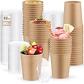 Sabary 50 Pack 32oz Paper Soup Containers with Lids Disposable Kraft Food Containers Bulk Disposable Go Hot Soup Bowls Food Storage Microwavable and Freezer for Restaurants,Take Outs,Party Supplies
