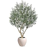 Verinatural Olive Tree Artificial Indoor, 8FT Tall Faux Olive Tree with 18in White Planter, Artificial Plants with Natural Wood Trunk and Lifelike Fruits for Home Office Decor,VN205