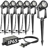 SUNTHIN Outdoor Landscape Lighting, 6 Pack Outdoor Spot Lights with Transformer for Yard, Plant, Lawn, Tree, Flags, House, Garden, Fence Use, IP65 Waterproof & Connectable