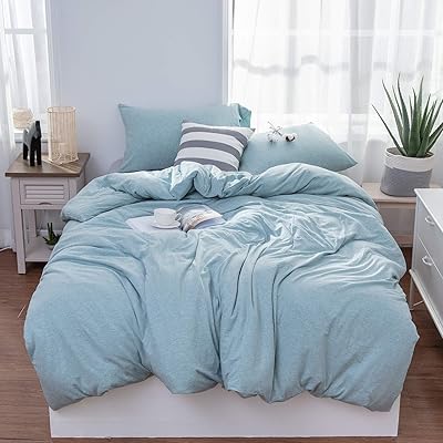 LIFETOWN Jersey Knit Cotton Duvet Cover Set Twin Aqua Blue