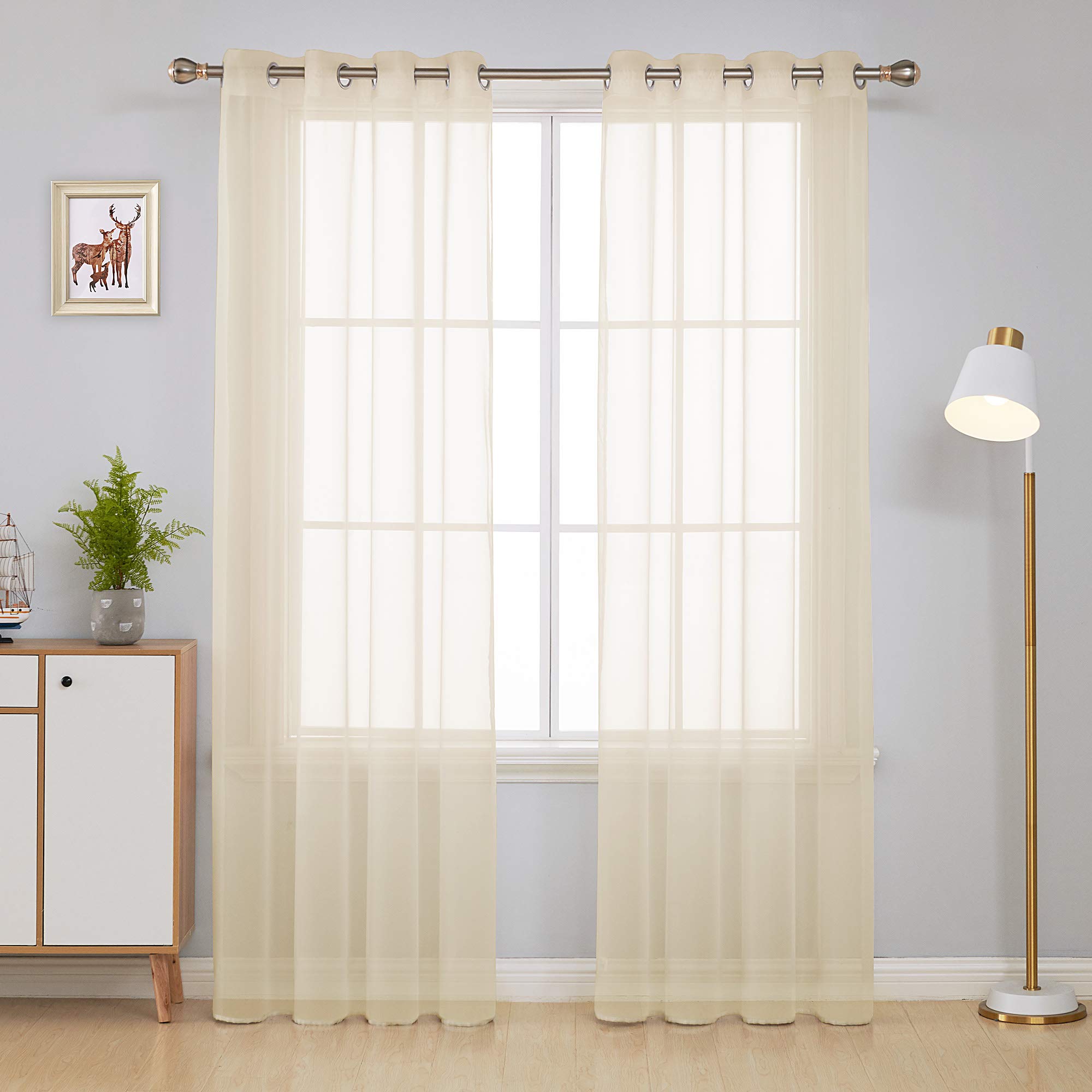 Deconovo Line Look Semi Transparent Window Treatment, Eyelet Sheer Voile Curtains for Bedroom, 55 x 90 Inch(Width x Length), Beige, 2 PanelsGlobal Recycled StandardOEKO-TEX STANDARD 100Global Recycled StandardGlobal Recycled Standard