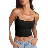 REORIA Women's Sexy Adjustable Spaghetti Strap Double Lined Seamless Camisole Tank Yoga Crop Tops
