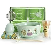 Matcha Whisk Tea Set Kit Japanese Matcha Kit - Matcha Bowl, Matcha Whisk and Holder, Bamboo Scoop, Scoop Rest, Sifter and Tea Towel - for Tea Ceremony Breakfast Lattes - Home Kitchen Christmas(Green)