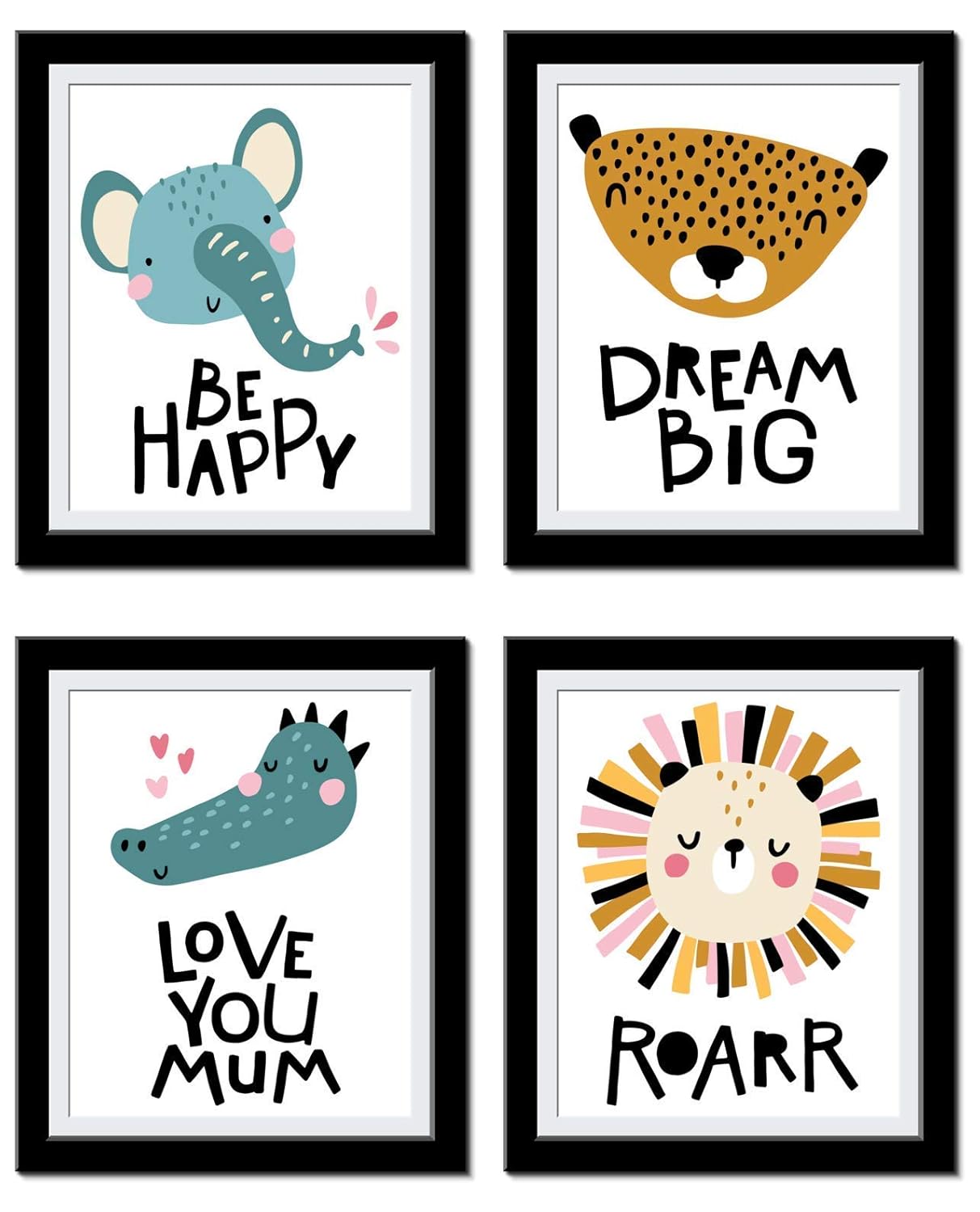 Nursery wall decor Art - Cute Kids Room Decor - Jungle Safari - Elephant Lion Wall Art- UnFramed…