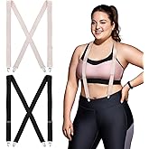 Janmercy 2 Pcs Hidden Suspenders for Women Pants Under Clothes 1" Width Thin X Back Ladies Suspenders for Jeans Undergarment