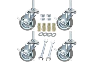 DICASAL 2 Inch Stem Casters with Imperial 5/16-18x1 Inch(Stem Diameter 5/16 Length 1 Inch) Heavy Duty and Highly-Elastic TPR Wheels Mute Castors with Side Brakes Pack of 4