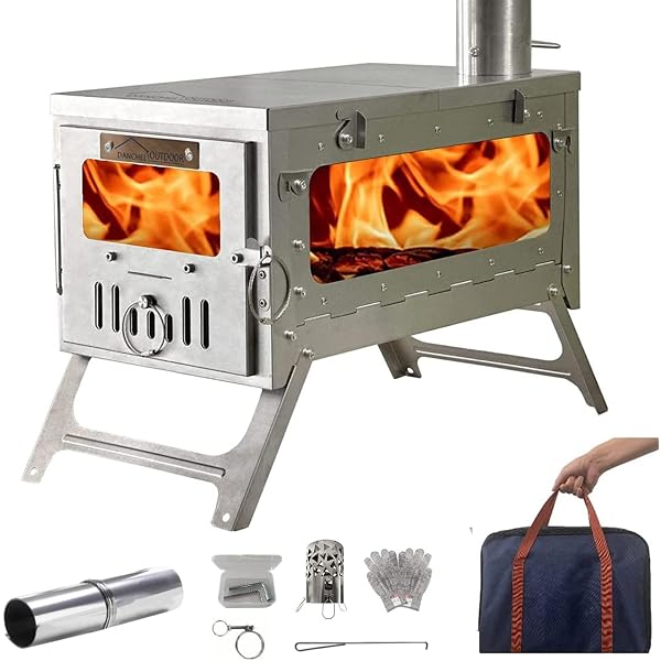 Amazon.com: MC TOMOUNT Titanium Folding Tent Stove Wood Burning Stove  Ultralight 1mm Thick Plate for Backpacking Camping Hunting Pipe Included :  Sports u0026 Outdoors