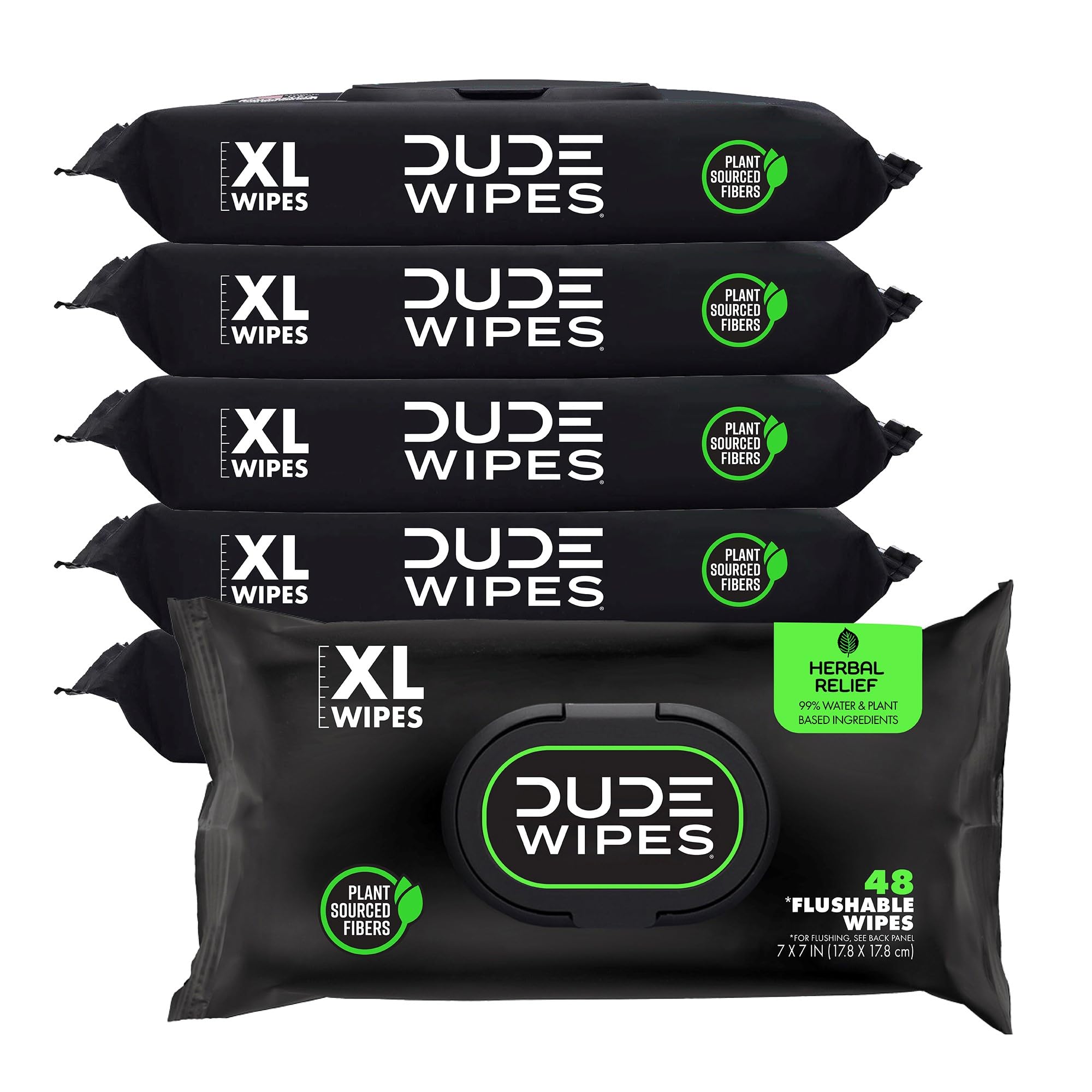 Photo 1 of Dude Wipes - Flushable Wipes - 6 Pack, 288 Count - Herbal Relief Extra-Large - Witch Hazel & Geranium Essential Oils - Septic and Sewer Safe