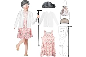 KITIMI Kid 100th Day of School Costume, Old Lady Costume for Girls, 100 Days of School Costume Grandma Granny Wig Accessories Outfit