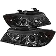 Spyder 5009029 BMW E90 3-Series 06-08 4DR Projector Headlights - LED Halo - Amber Reflector - Replaceable Eyebrow Bulb - Smoke- High H1 (Included) - Low H7 (Included)