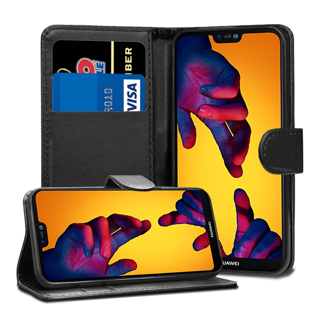 Compatible With Huawei P20 Lite Cases - Black Premium Wallet Leather Flip Case Cover For Huawei P20 Lite [Card Holder] [Magnetic Closure]