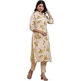 Janasya Indian Women's Cotton Cream Casual Kurta Set for Women