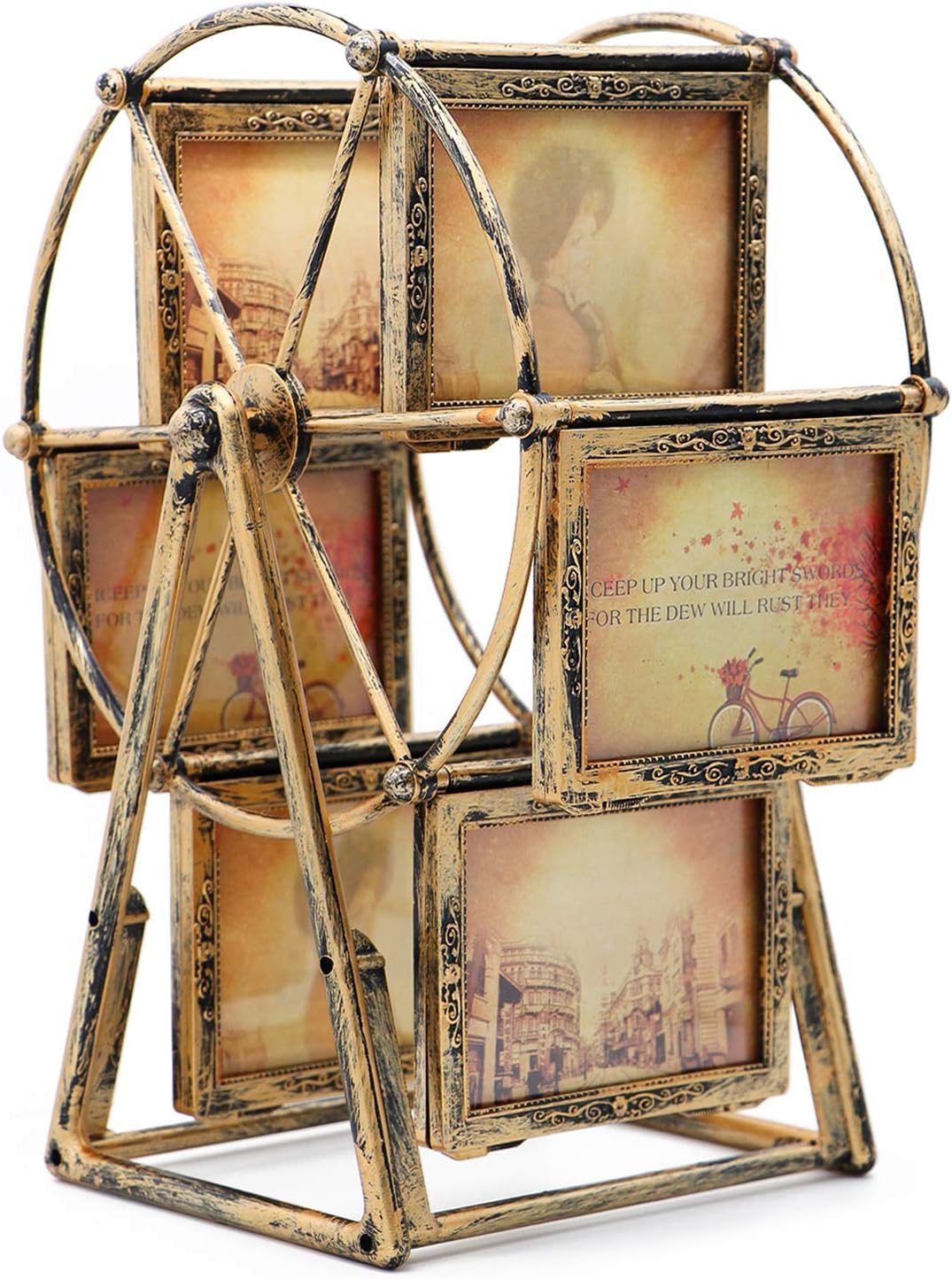 MLADEN Retro Vintage Family Photo Frame DIY Ferris Wheel Rotatable Windmill Picture Frames 5x3.5 inch Home Decor Gift Nostalgic Style (Brown)