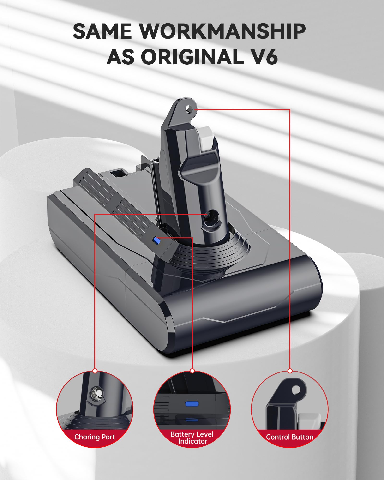 Battery Replacement for V6, 21.6V 6500mAh Li-ion Battery Compatible with V6 Animal V6 Absolute V6 Motorhead V6 Fluffy SV03 SV04 SV05 SV06 SV07 SV09 DC58 DC59 DC61 DC62 DC72 DC74 Vacuum Cleaner