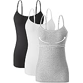 Orrpally Women Cotton Camisole Shelf Bra Cami Tank Tops Adjustable Spaghetti Strap Tank Top 3-Pack