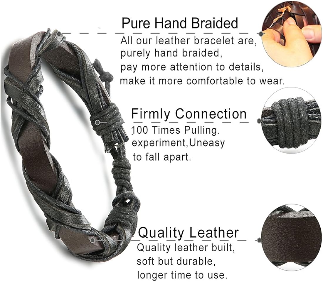LOLIAS 24 Pcs Woven Leather Bracelet for Men Women Cool Leather Wrist Cuff Bracelets Adjustable: Jewelry