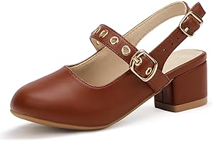 PANDANINJIA Girls Dress Shoes Little Big Kids Mary Jane Low Heels Buckle Round Toe Flower Girl Wedding Church Party School Pump Shoes