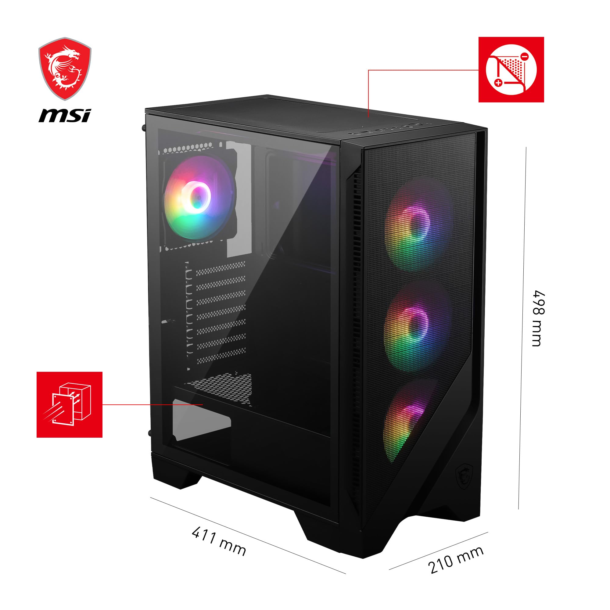 Msi Mag Forge 120A Pc Case Interior Showing Spacious Layout And Pre-Installed Argb Fans