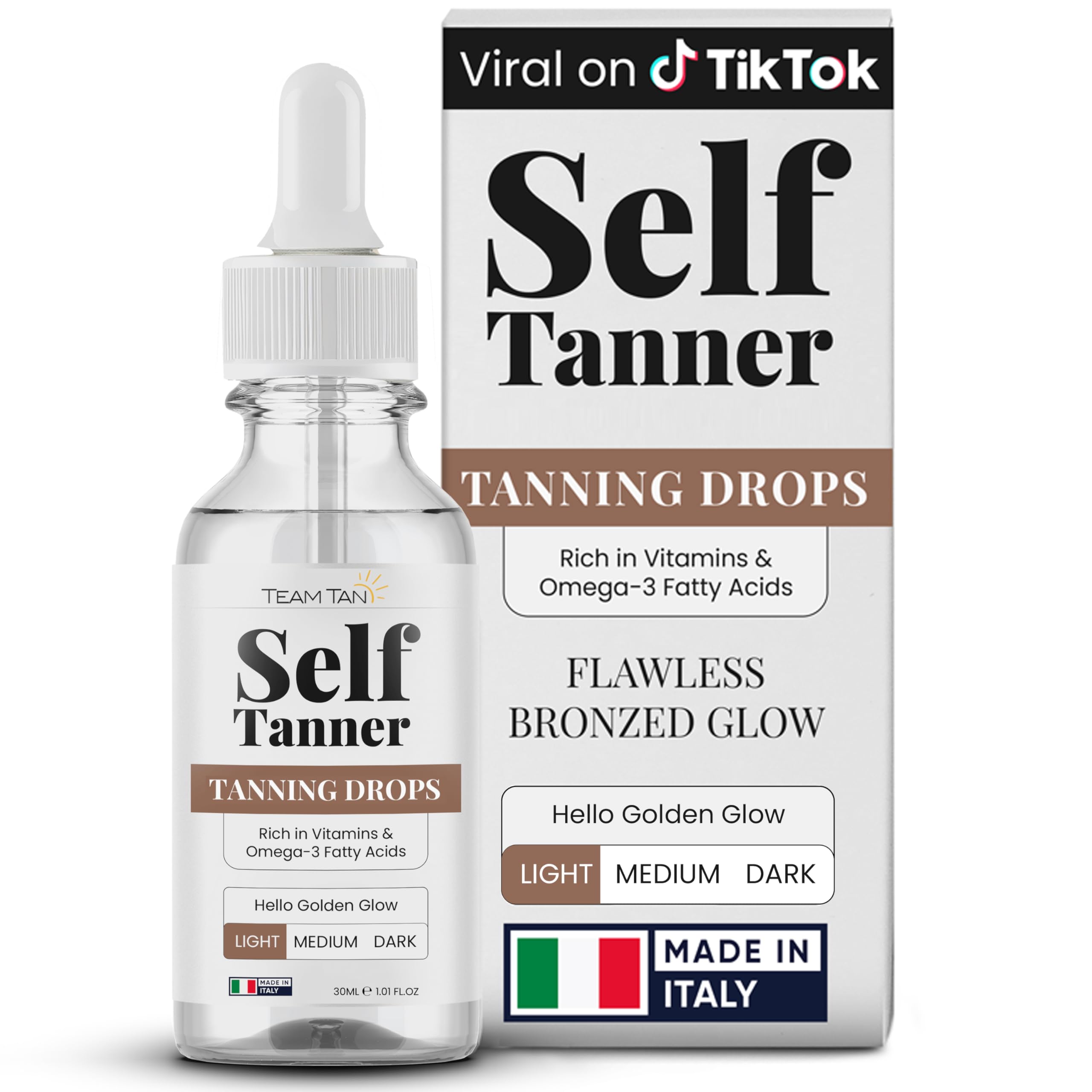 Photo 1 of Team Tan Self Tanning Drops - Fully Customizable Body and Face Tanning Drops, Active Skincare Ingredients Enriched Self Tanner Kit for Fake Tan, No Streaks or Nasty Smell (Light)