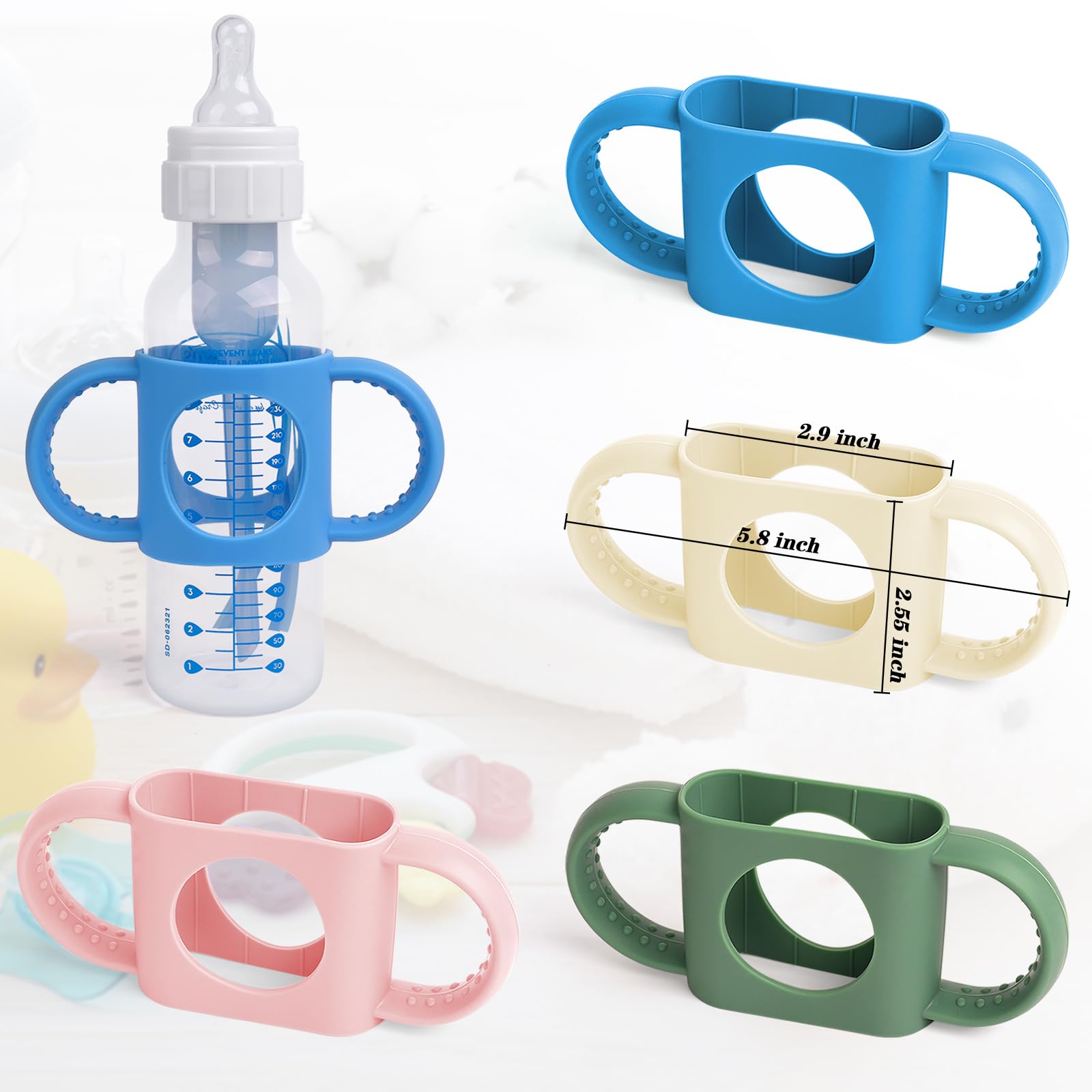 HUAKENER 4 Pack Baby Bottle Handles, Silicone Bottle Handles for Dr Brown Narrow Baby Bottles, Baby Bottle Holder with Easy Grip Handles to Hold Their Own Bottle BPA - Free