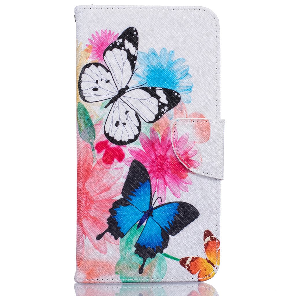 iPhone 7 8 Case [with Screen Protector],Mo-Beauty PU Leather Full Body Colorful Pattern Design Flip PU Leather Wallet Card Slot Stand Case Cover For iPhone 7/8 4.7 Inches (Butterfly,Multicolor)