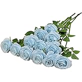 Helera 12pcs Roses Artificial Flowers Fake Roses Baby Blue Silk Roses White Silk Flowers Rose with Long Stems for Wedding Home Party Centerpieces Decorations