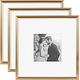 Kate and Laurel Adlynn Square Picture Frame Set of 3; 16 x 16 matted to 8 x 8; Gold; Modern Three-Piece Frame Set for Gallery Wall Frame Set in Living Room Wall Decor