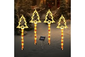 SPRKLINLIN Solar Christmas Pathway Lights, Solar Tree Lights with Candy Cane Christmas Decorations Outdoor, Waterproof Solar Garden Stake Lights for Patio, Yard, Garden, Lawn Christmas Holiday Decor, 4 Pack