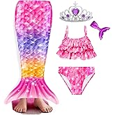 Aukidwld Girls Bathing Suit 3PCS Cute Ruffle Tankini Swimsuits with Skirt Kids Beach Swimwear 3-12Y