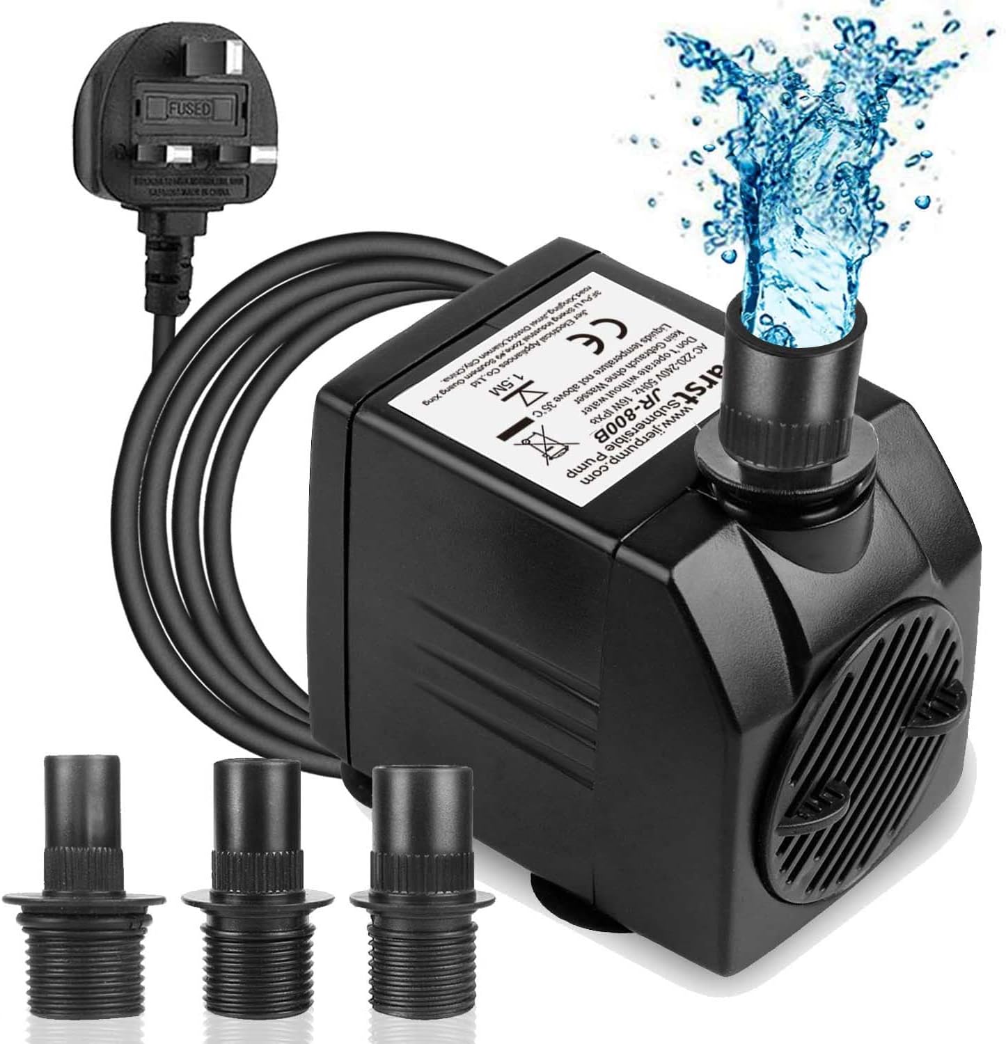 BARST 800L/H Submersible Water Pump,Ultra Quiet Aquarium Pump for Fountains, Pool, Fish Tank, Pond, Hydroponics, Statuary with 4 Srtong Suction Cups,3 Nozzles 12W, 1.83m Power Cord