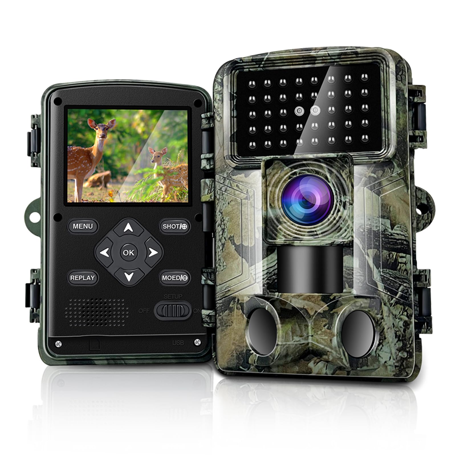 HAZA Trail Camera 58MP 2” Huge Screen 2.7K HD Game Hunting Camera with Night Vision Motion Activated IP66 Waterproof Outdoor Deer Wildlife Camera Field Night Cam for Backyard/Tree/Farm (greener)